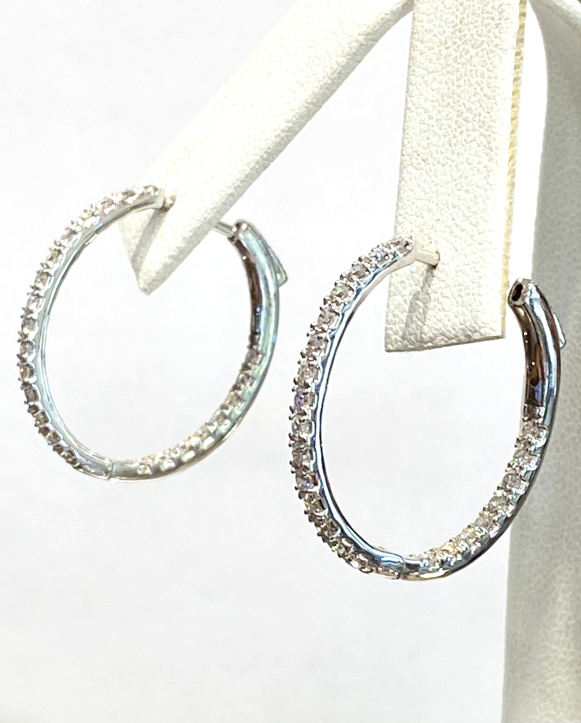 14k White Gold Diamond Hoop Earrings