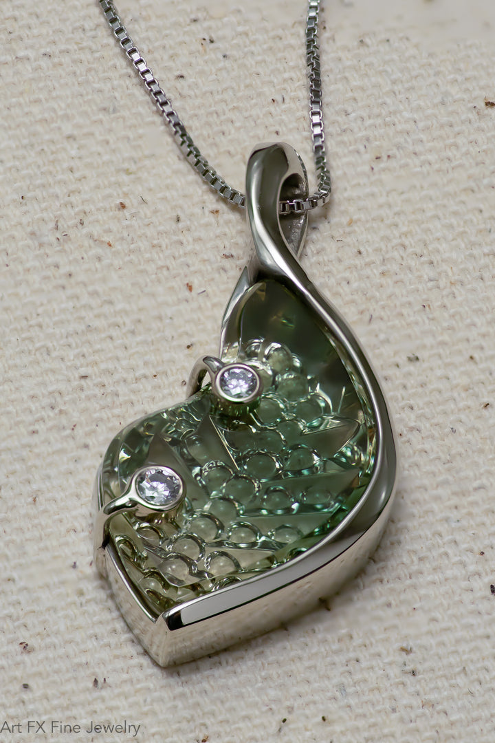 14k White Gold Oregon Sunstone and Diamond Pendant