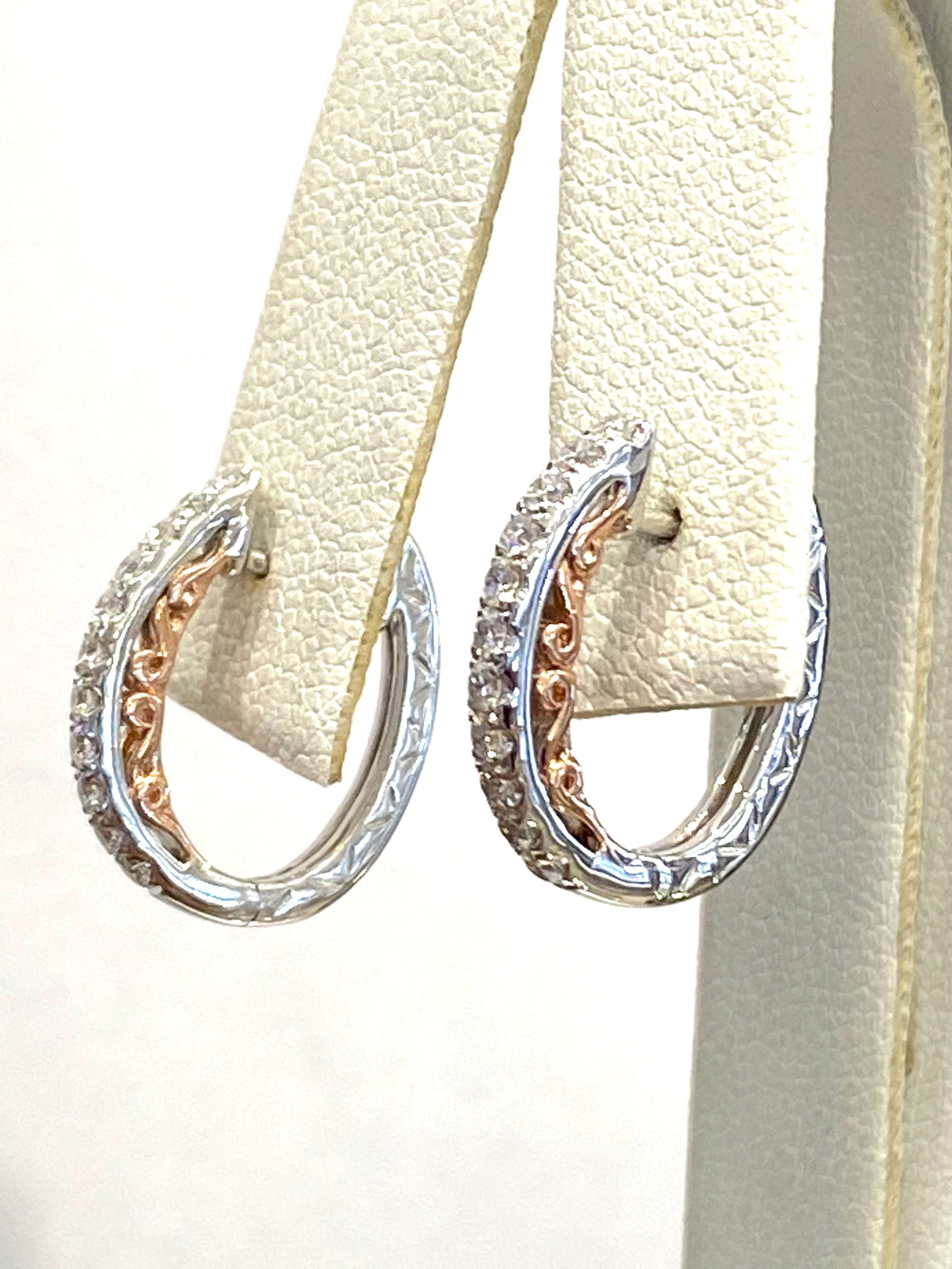 14k White and Rose Gold Diamond Hoop Earrings