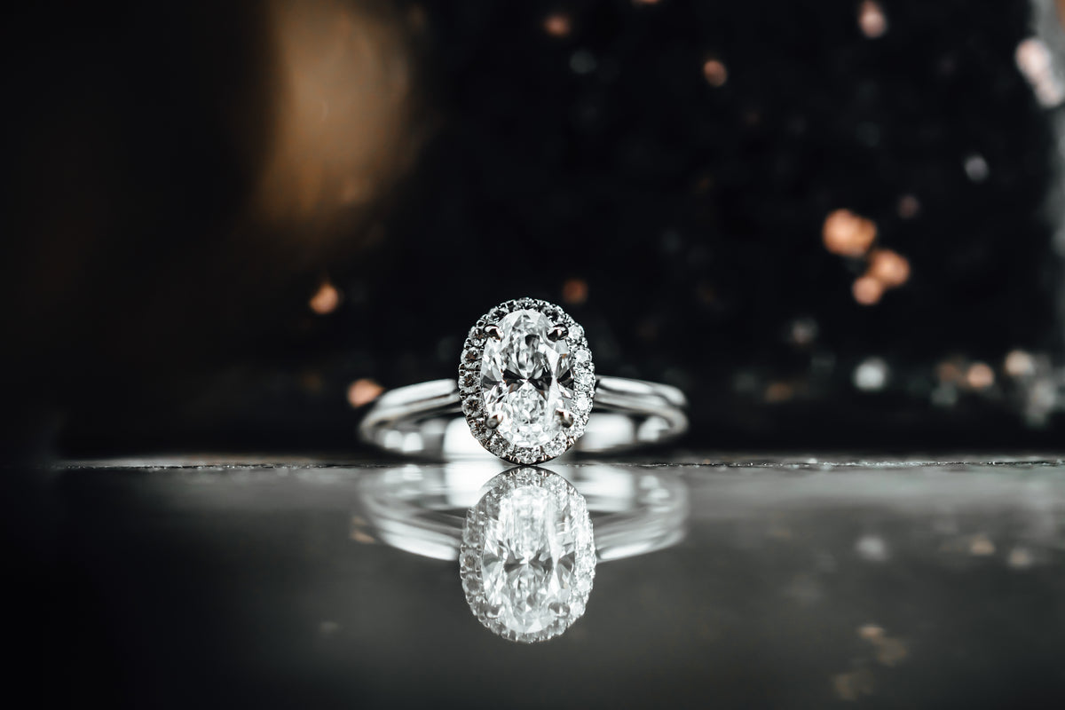 14k White Gold Oval Halo Engagement Ring