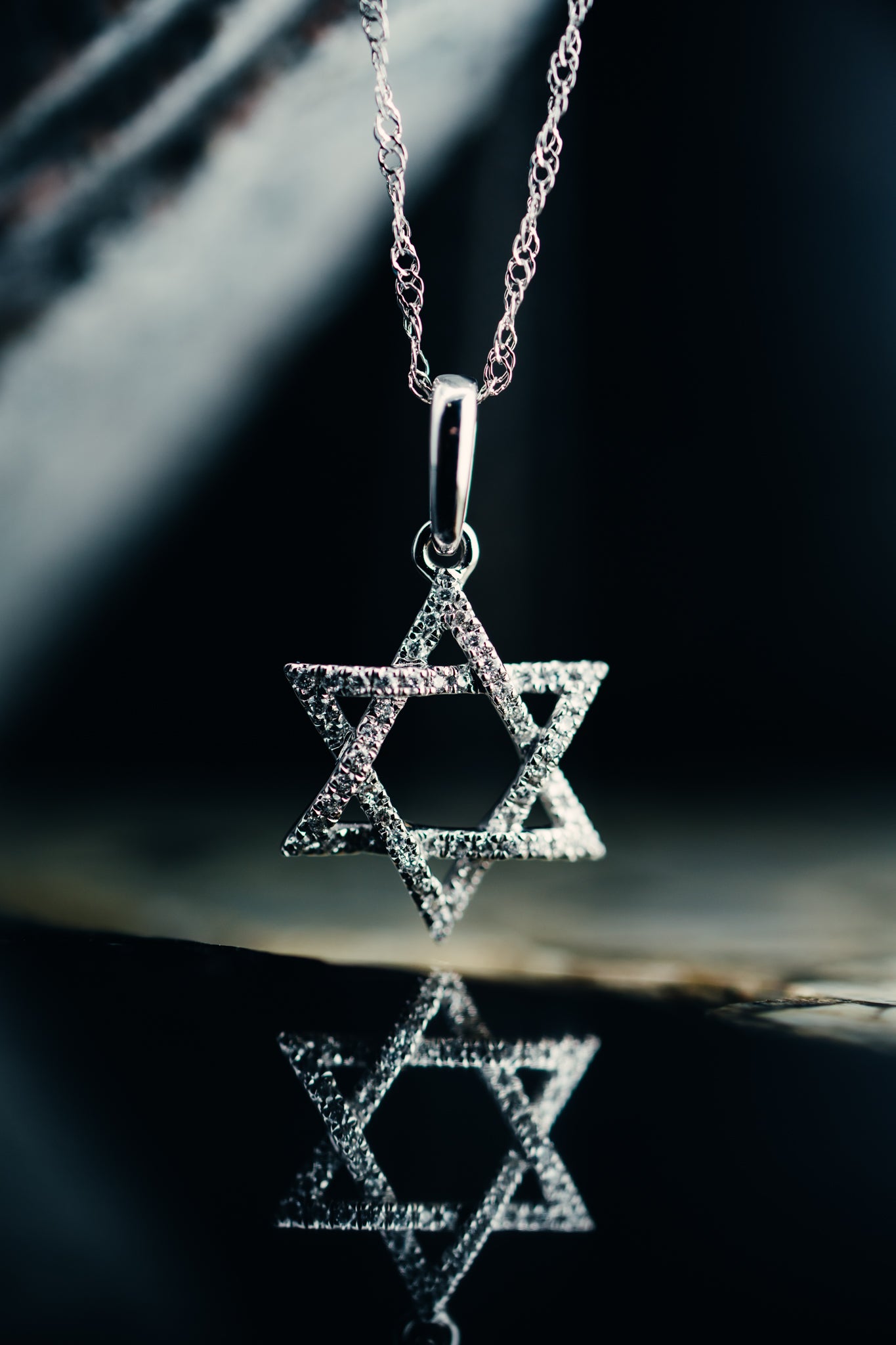 14k White Gold and Diamond Star of David Pendant