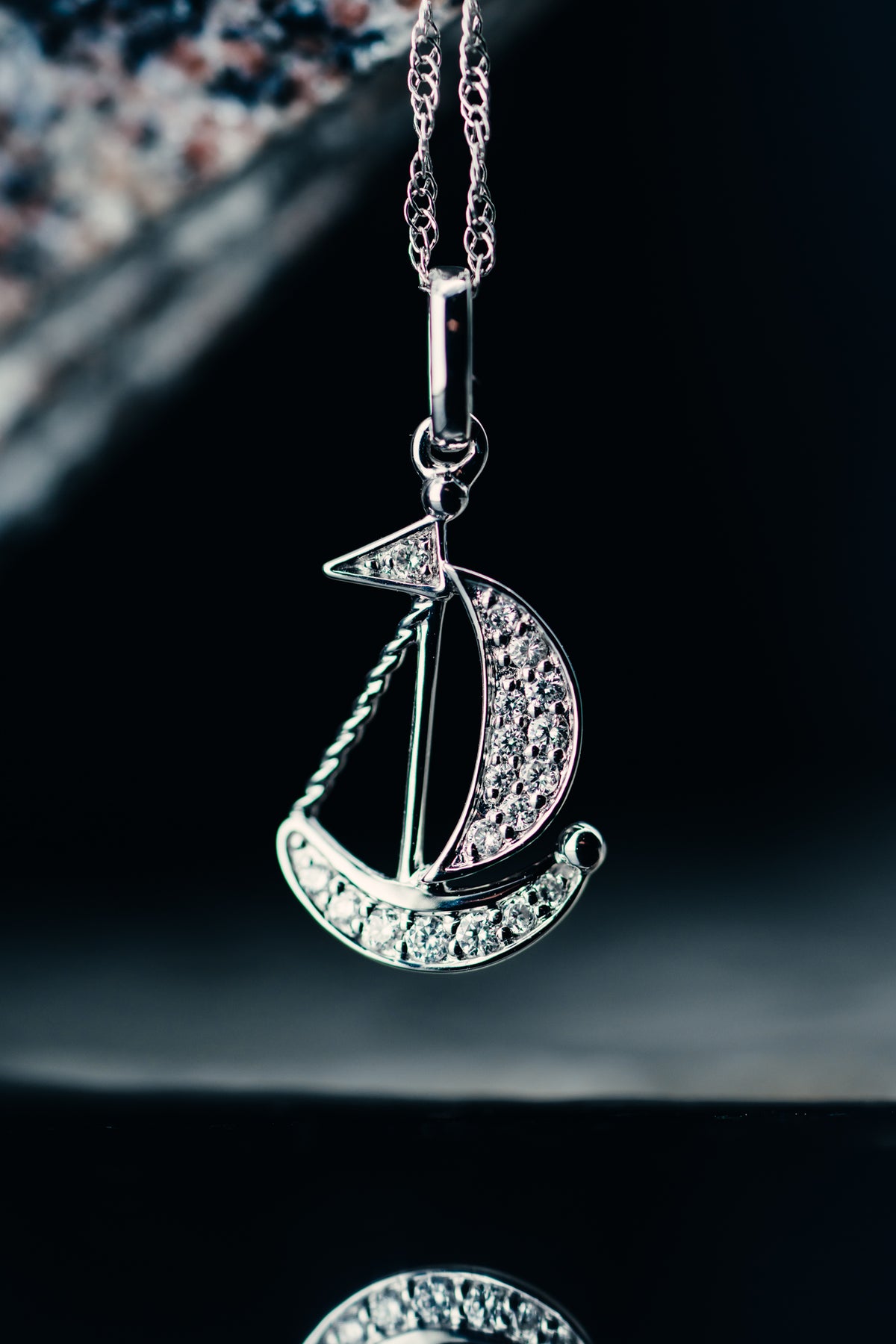 14k White Gold Diamond Sailboat Necklace