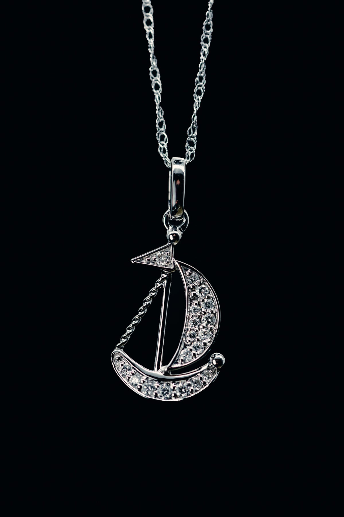 14k White Gold Diamond Sailboat Necklace