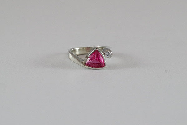 14k White Gold Pink Spinel and Diamond Ring