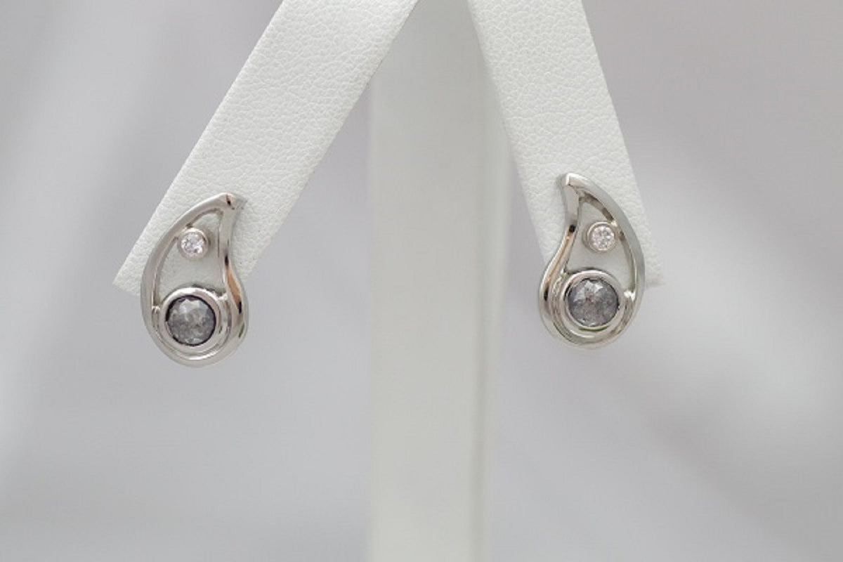 14k White Gold Rose Cut Teardrop Earrings