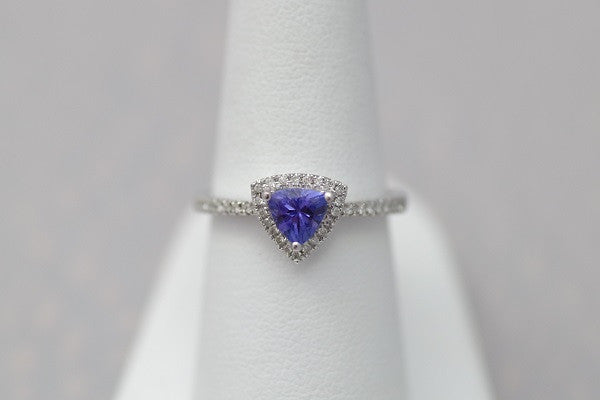 14k White Gold Trillion Tanzanite and Diamond Ring