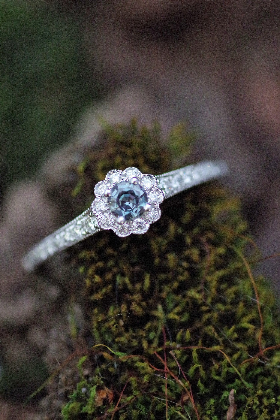 14k White Gold Alexandrite and Diamond Ring