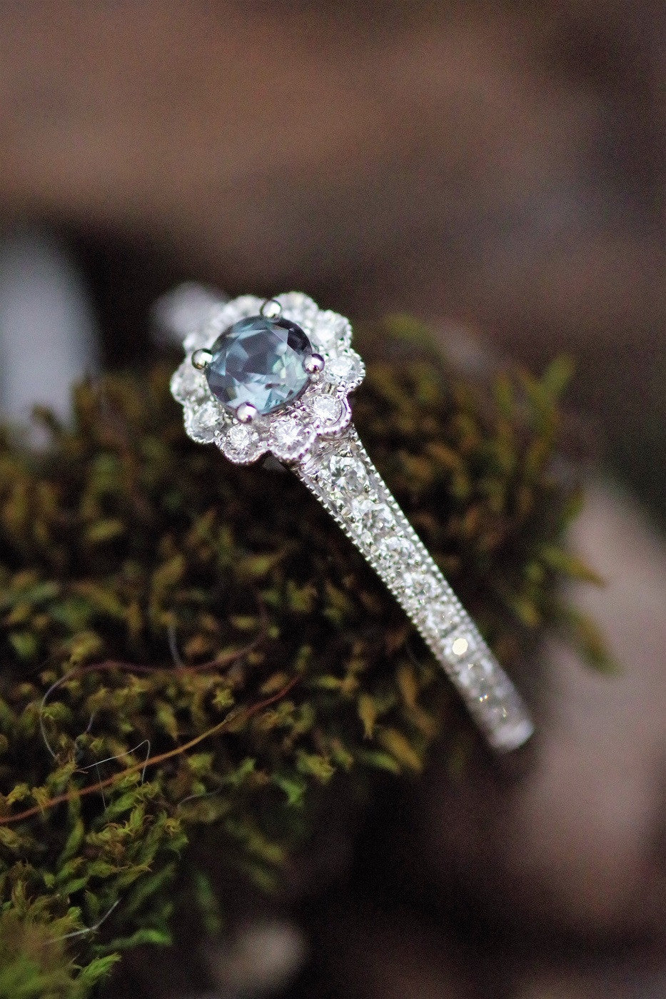 14k White Gold Alexandrite and Diamond Ring