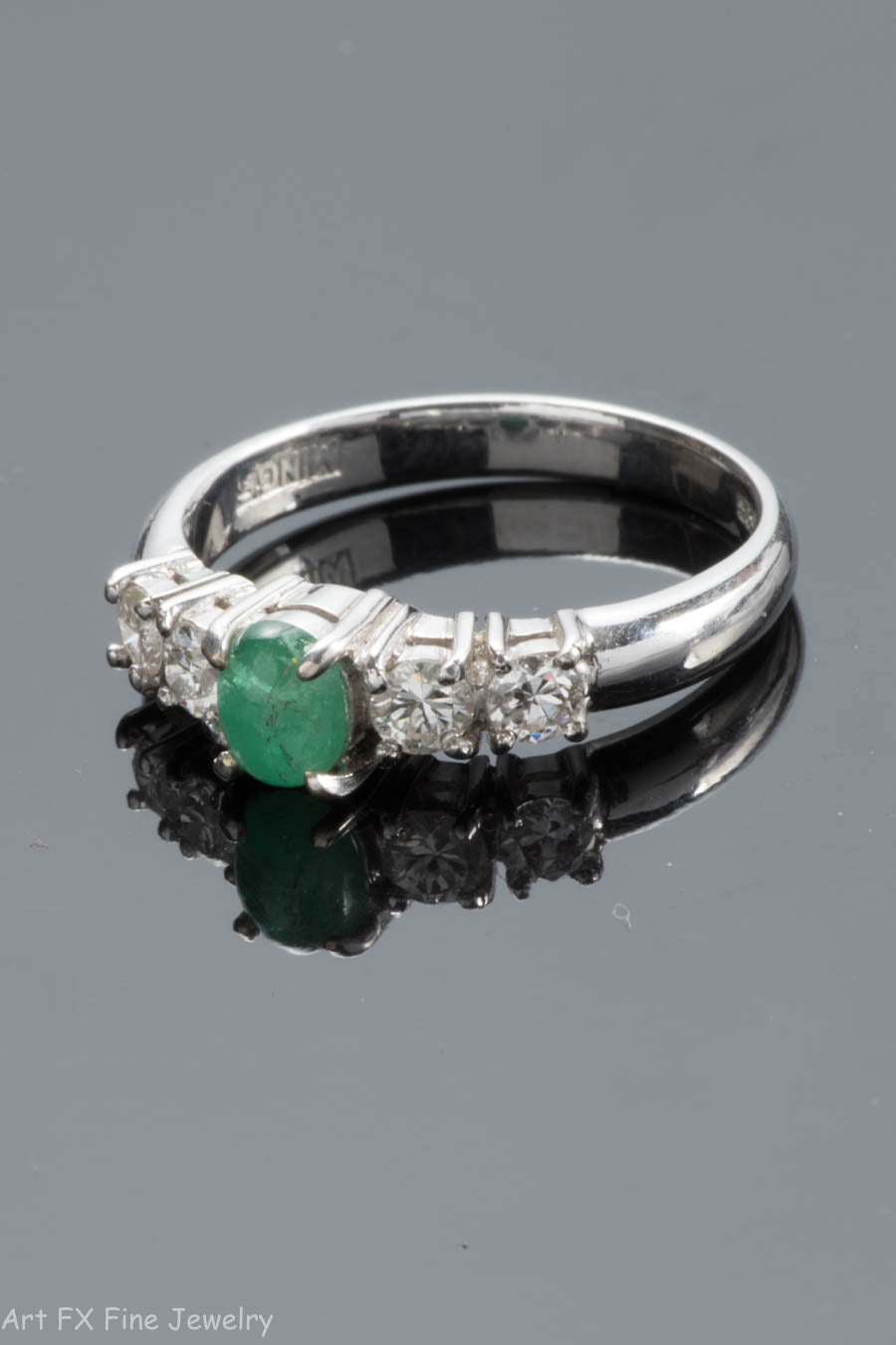 14k White Gold Emerald Cabochan and Diamond Ring