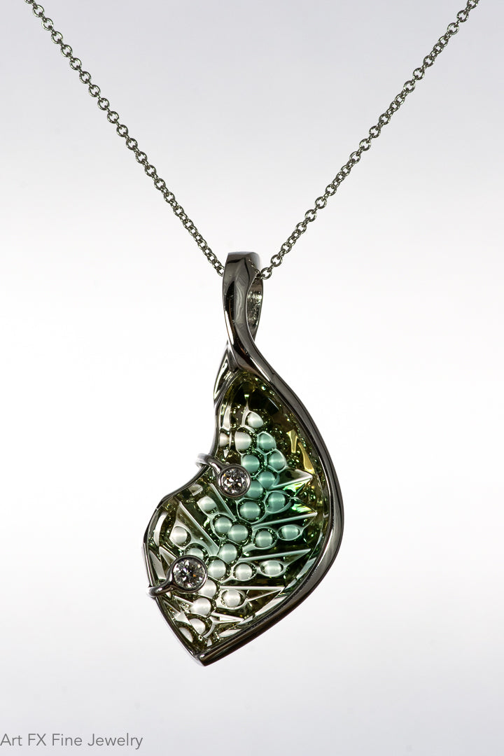 14k White Gold Oregon Sunstone and Diamond Pendant