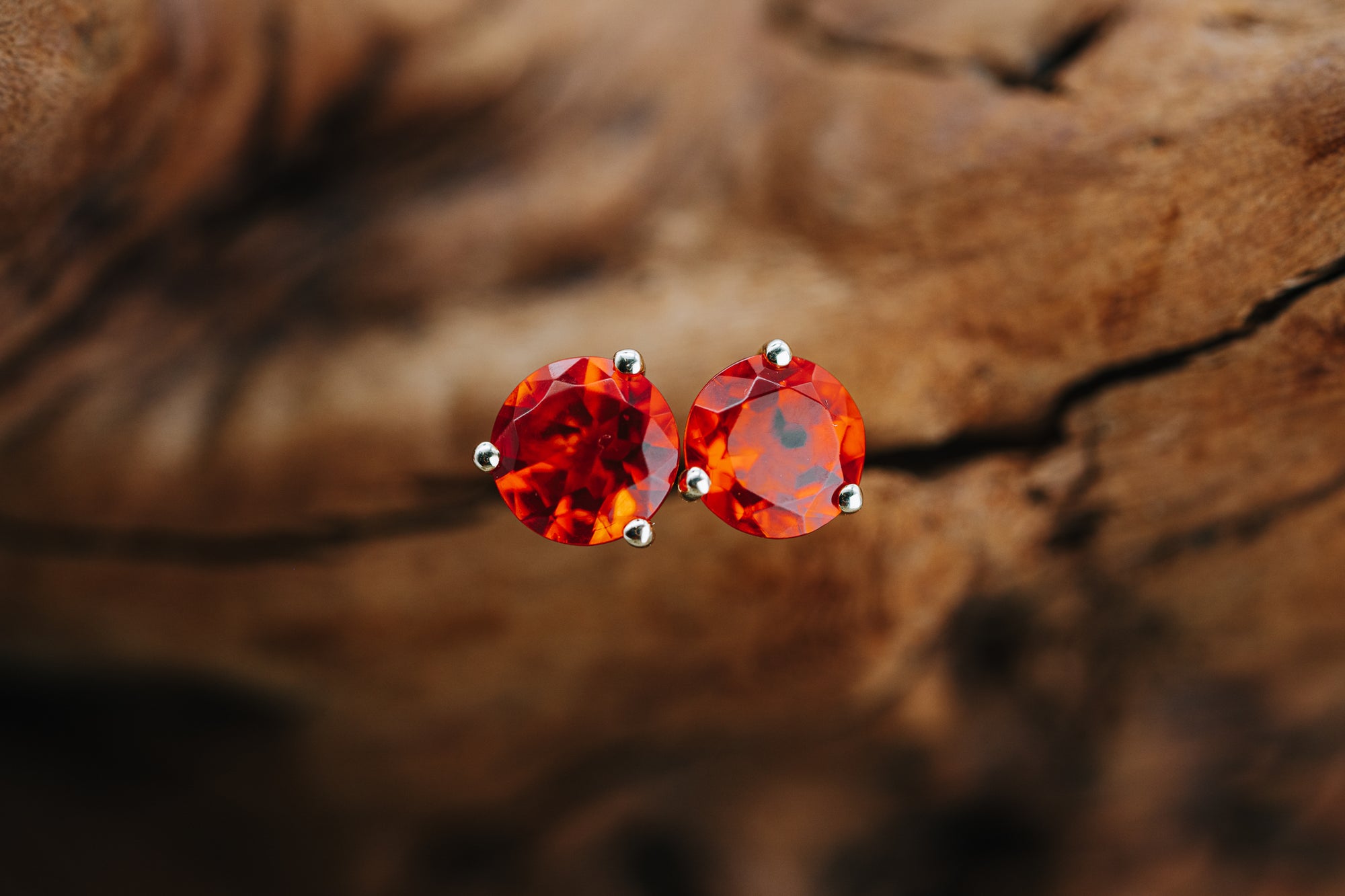 14k Yellow Gold Mexican Fire Opal Studs
