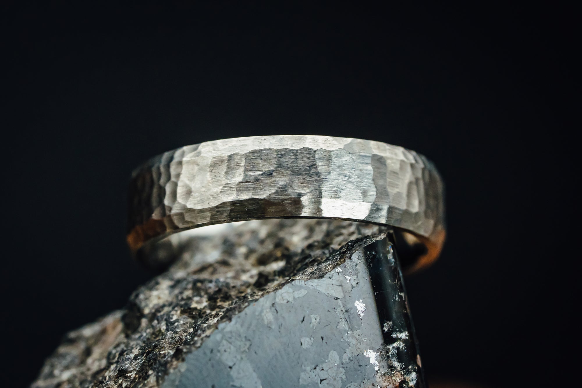 Titanium 6mm Beveled Edge Hammered Finish Ring