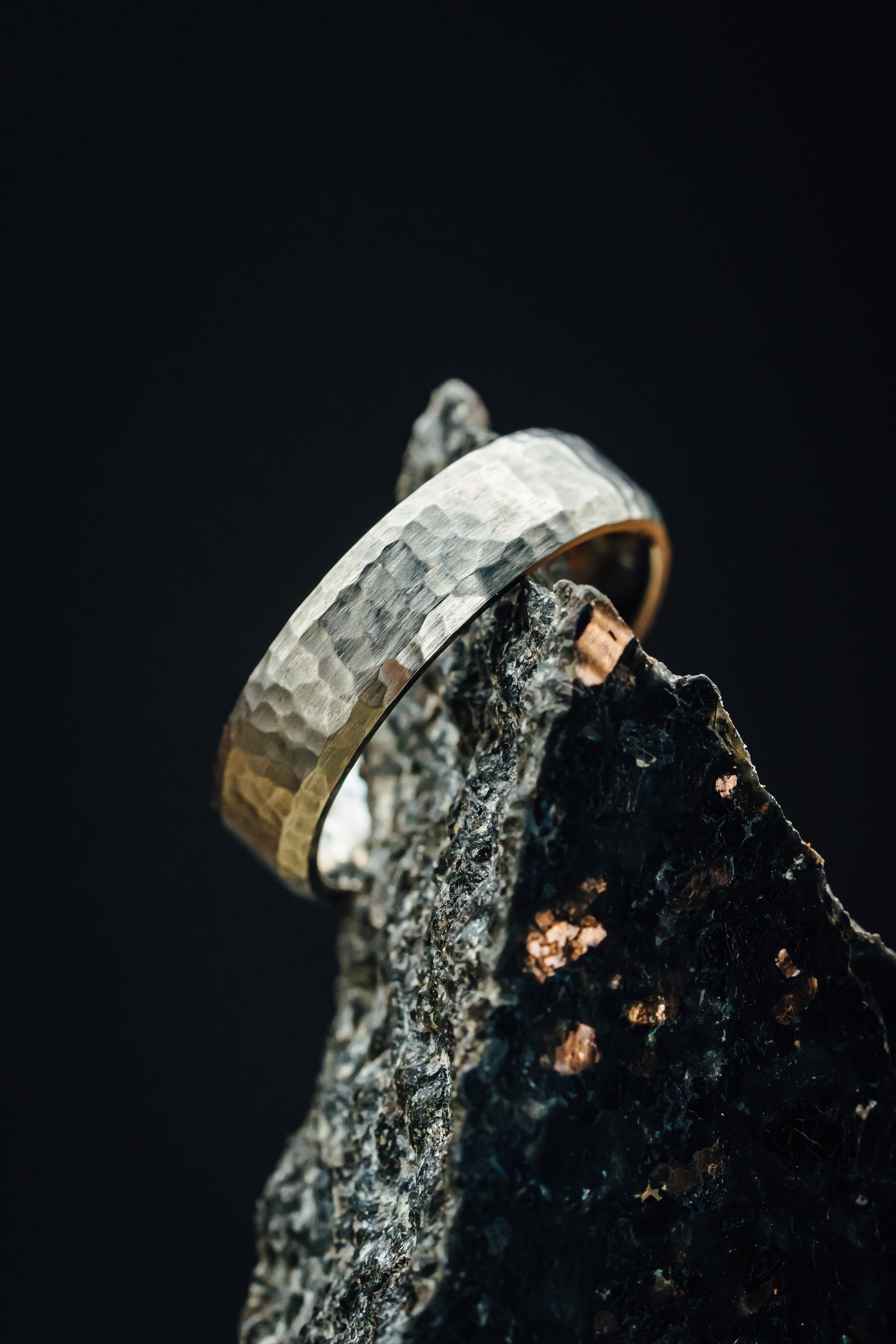 Titanium 6mm Beveled Edge Hammered Finish Ring