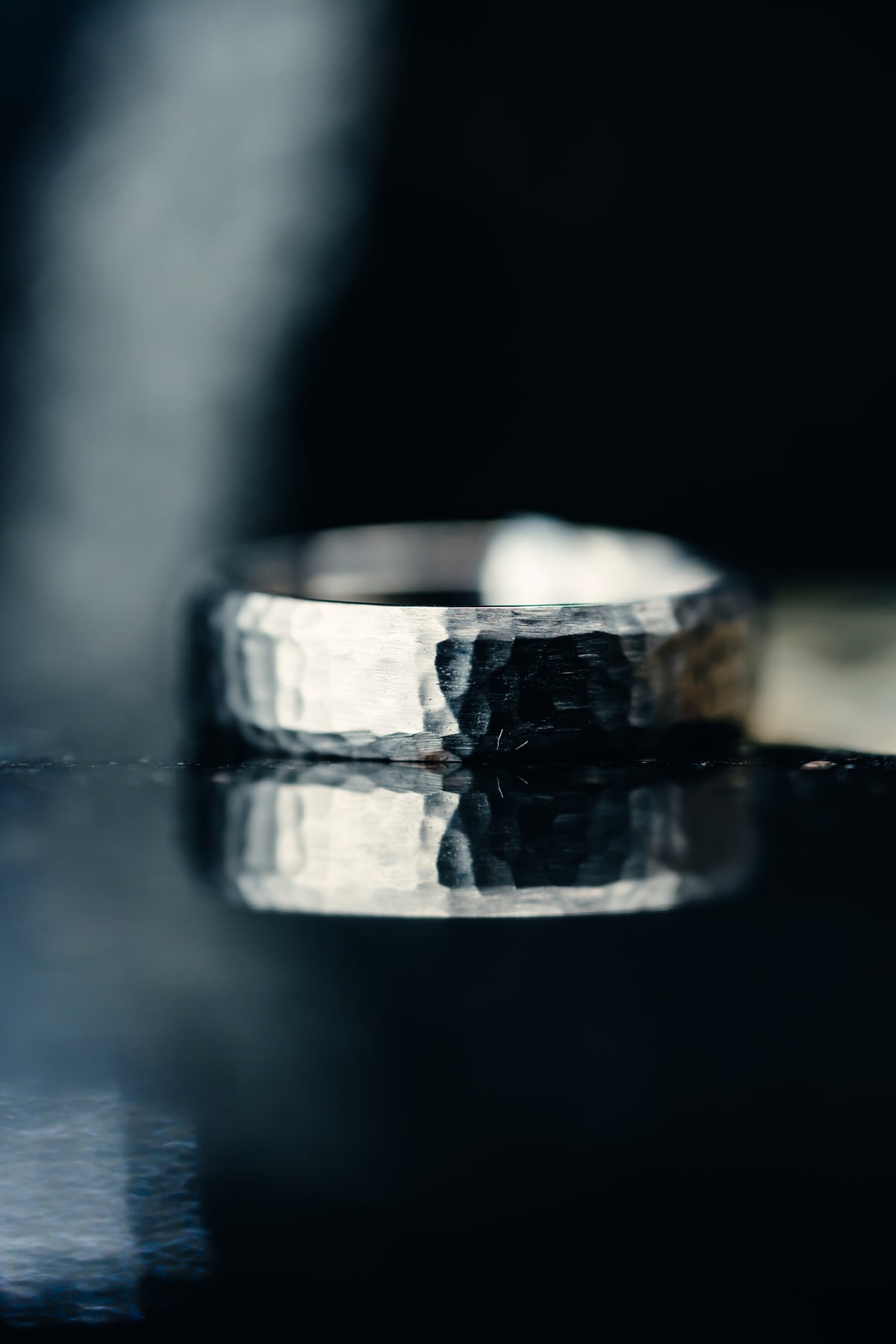 Titanium 6mm Beveled Edge Hammered Finish Ring