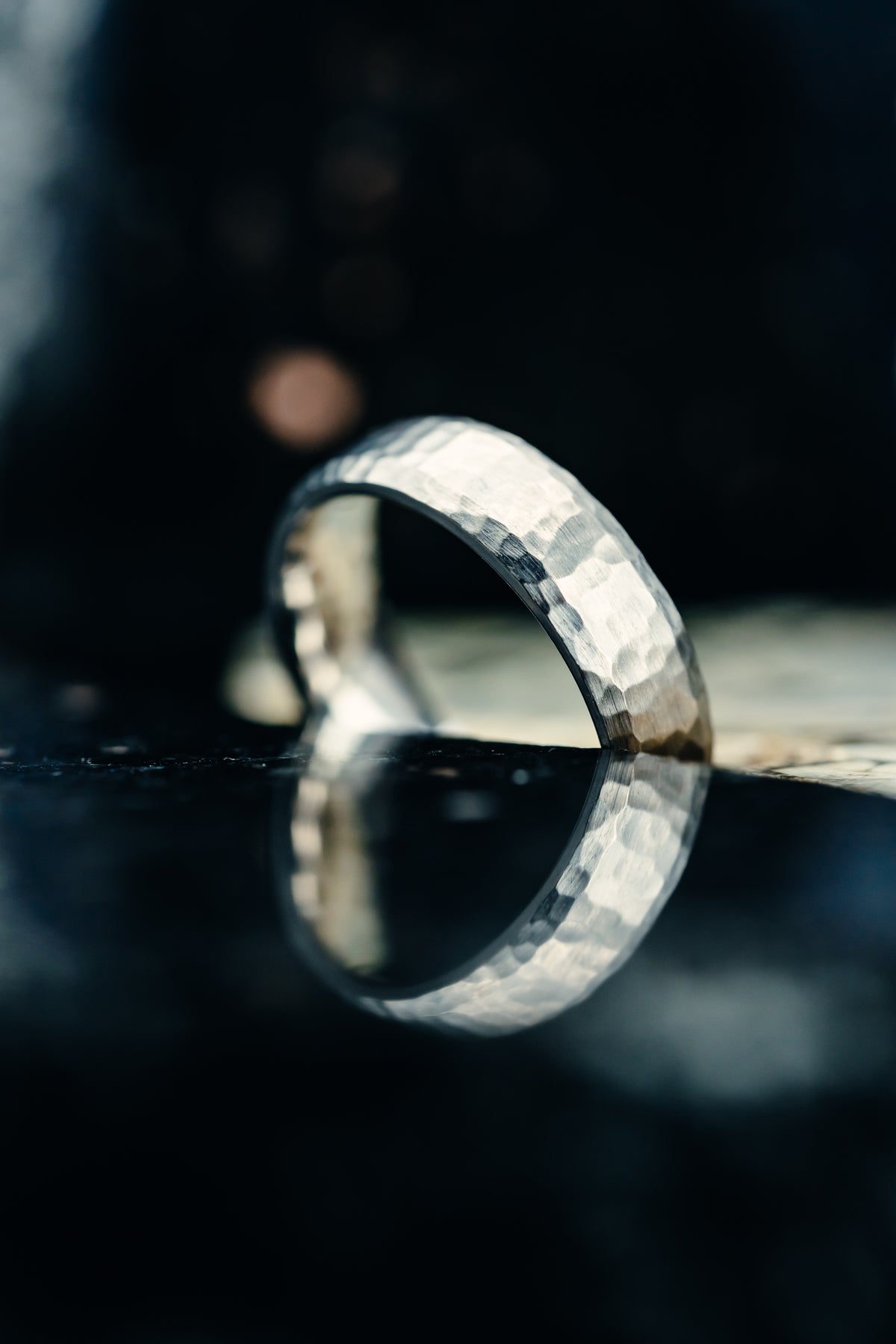 Titanium 6mm Beveled Edge Hammered Finish Ring
