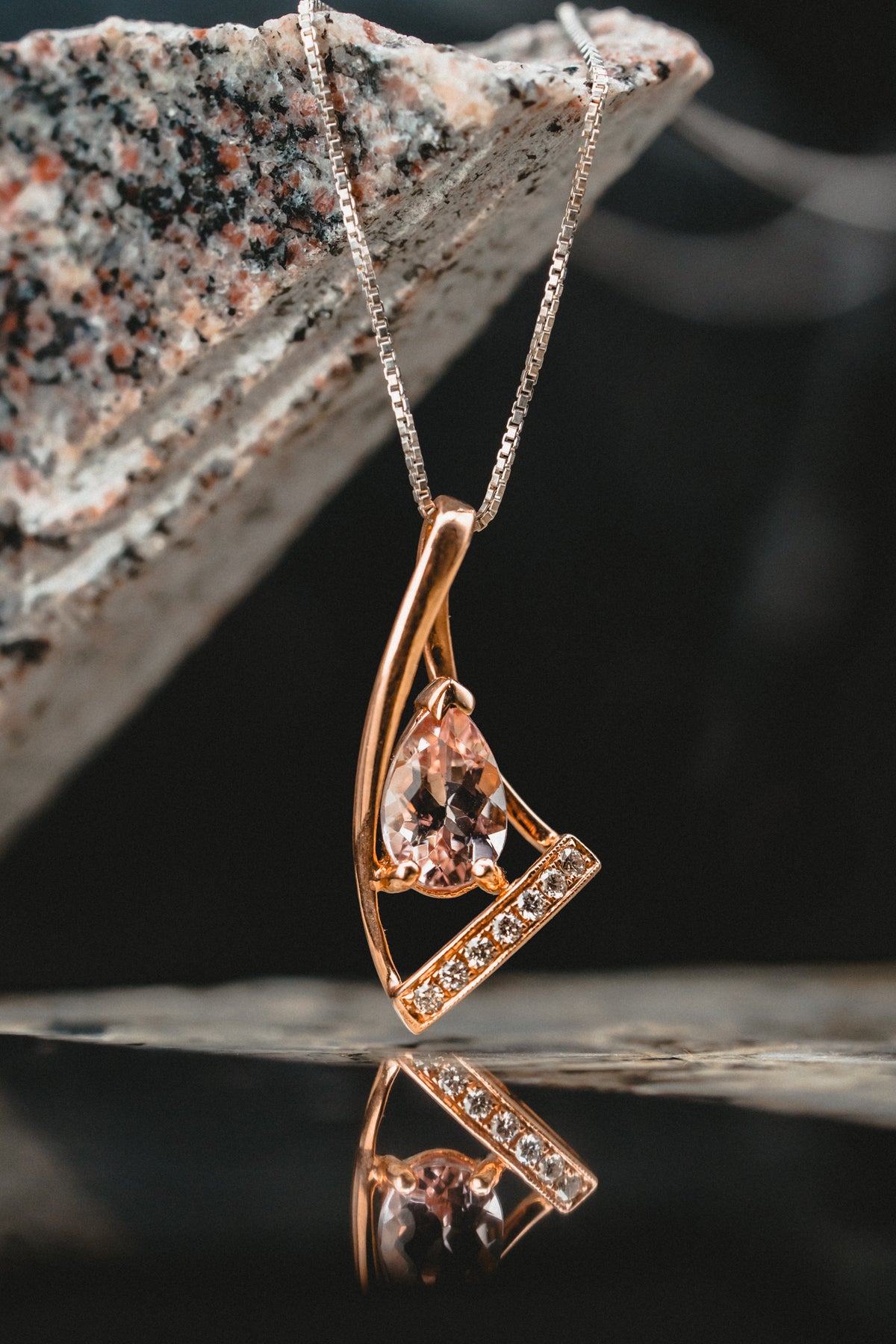 14k Rose Gold Morganite and Diamond Pendant