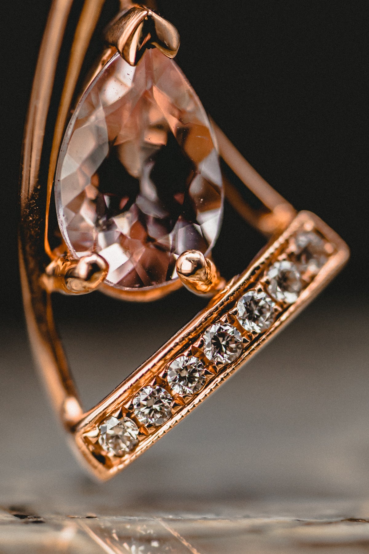 14k Rose Gold Morganite and Diamond Pendant