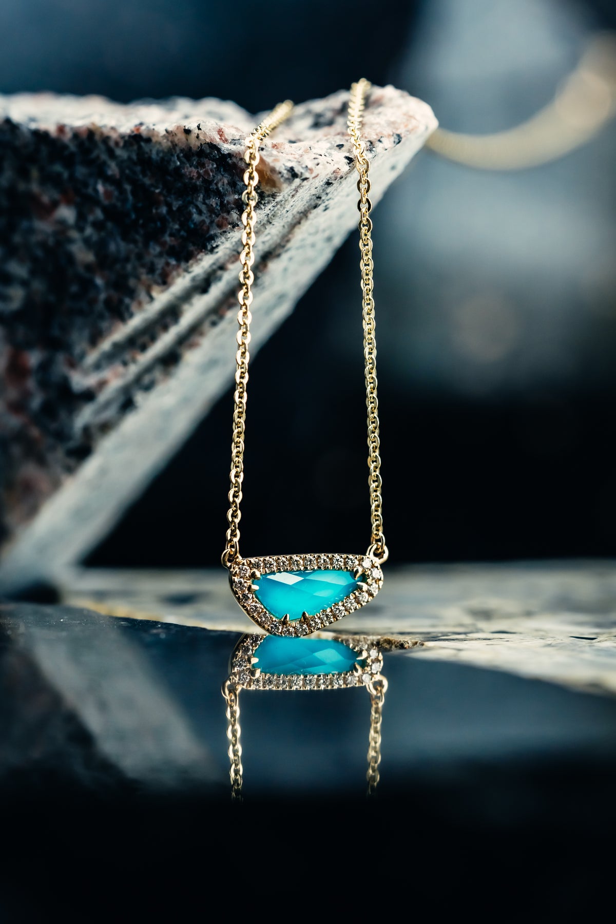 14k Yellow Gold Turquoise and Diamond Necklace