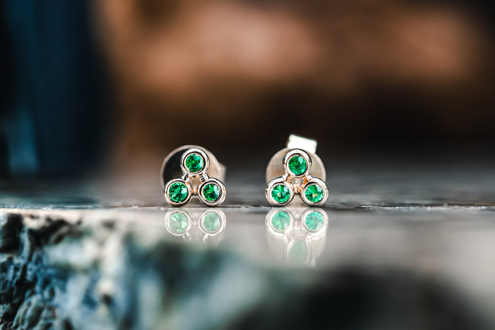 14k Yellow Gold Triple Emerald Earrings