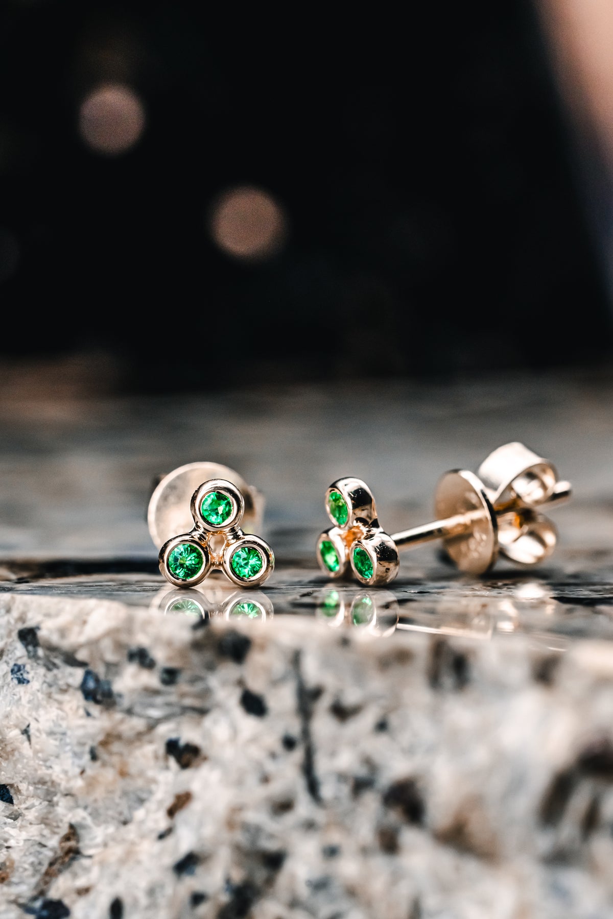 14k Yellow Gold Triple Emerald Earrings