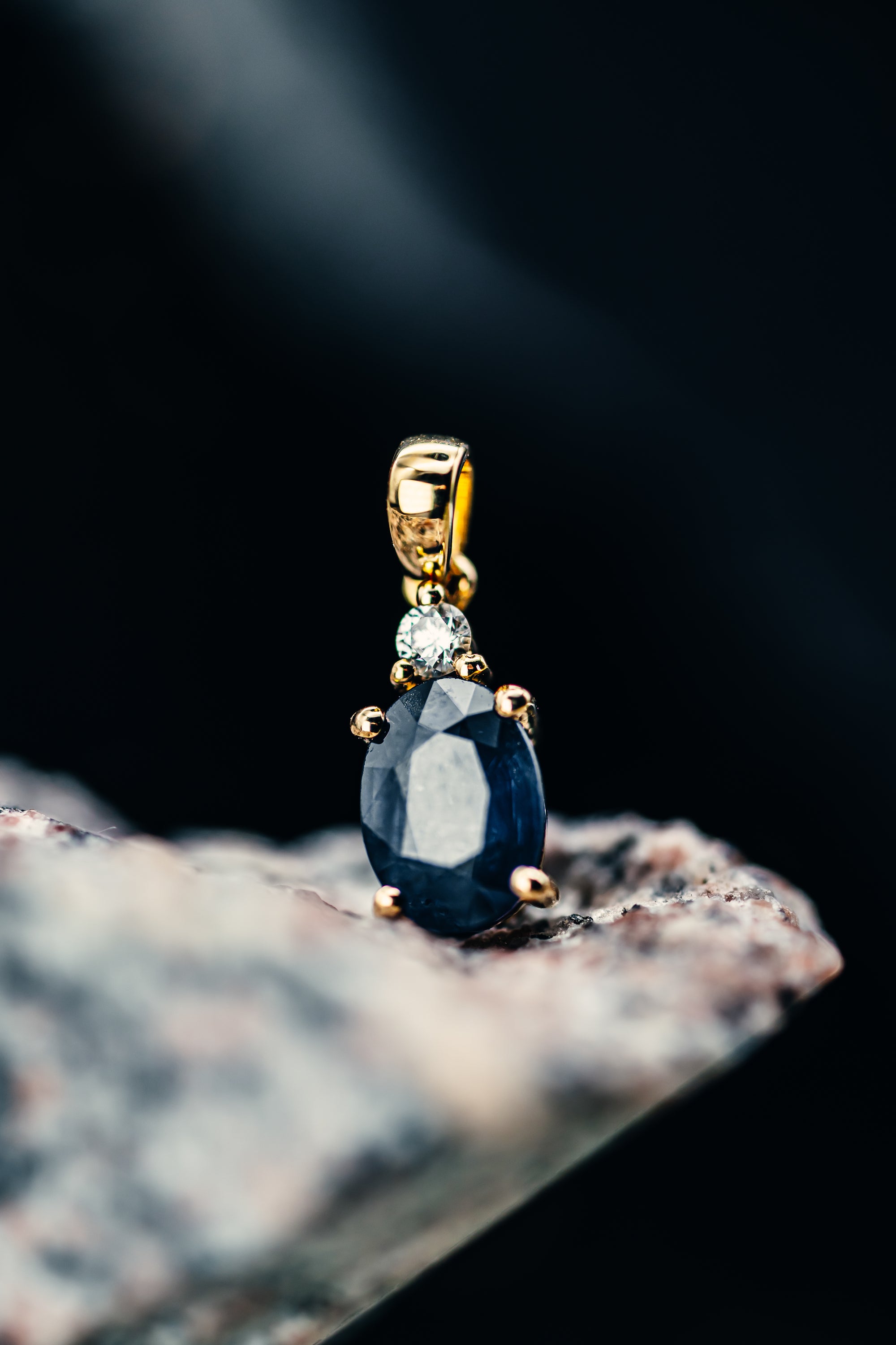14k Yellow Gold Blue Sapphire and Diamond Drop Pendant