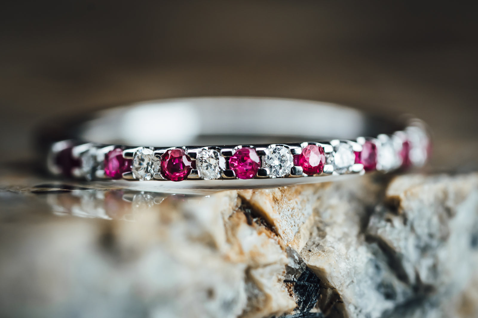 14k White Gold Ruby and Diamond Anniversary Band