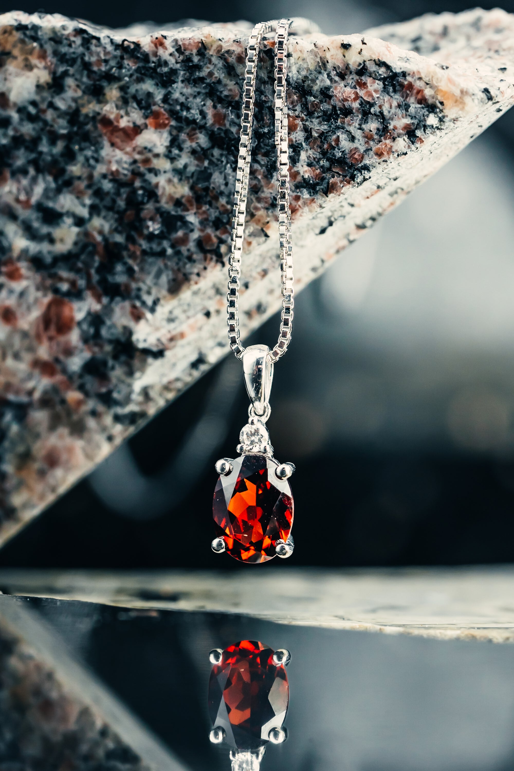 14k White Gold Mozambique Garnet and Diamond Pendant