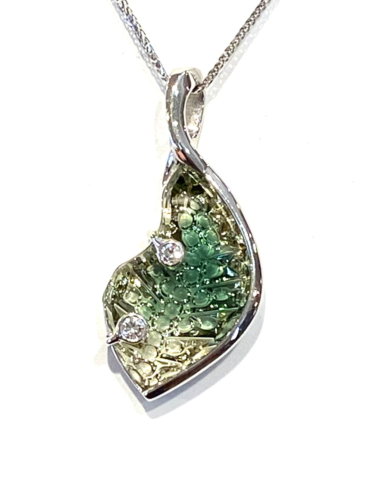14k White Gold Oregon Sunstone and Diamond Pendant