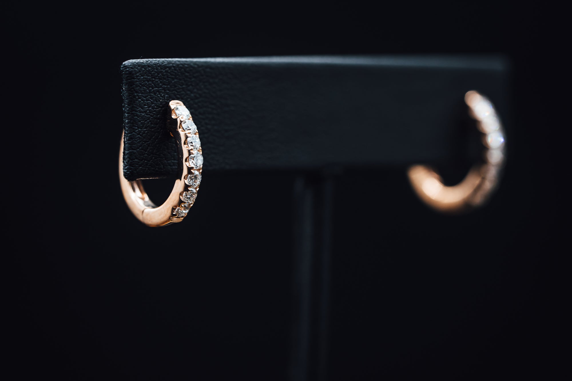 14k Rose Gold Diamond Huggie Hoop Earrings