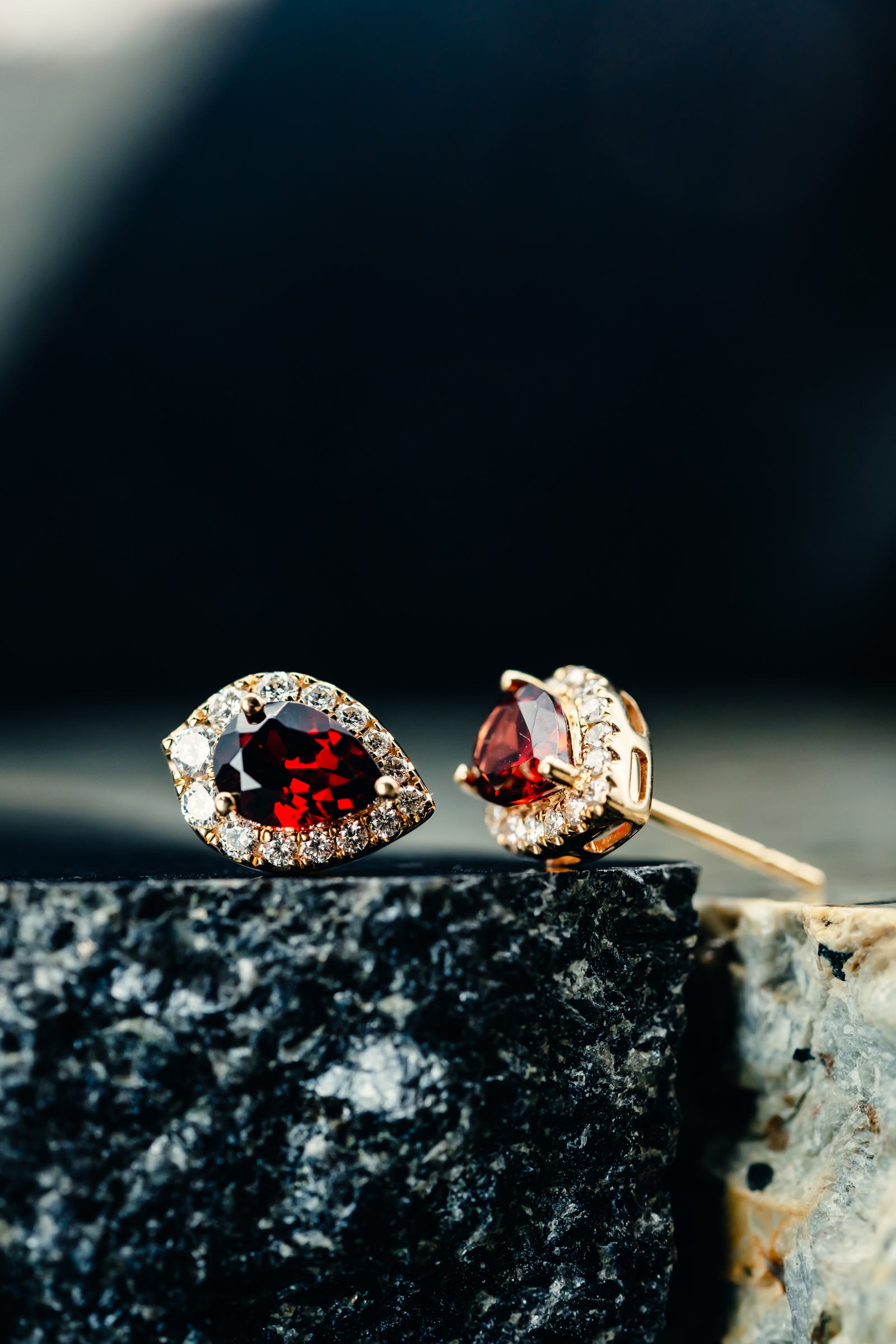 14k Yellow Gold Mozambique Garnet and Diamond Halo Stud Earrings
