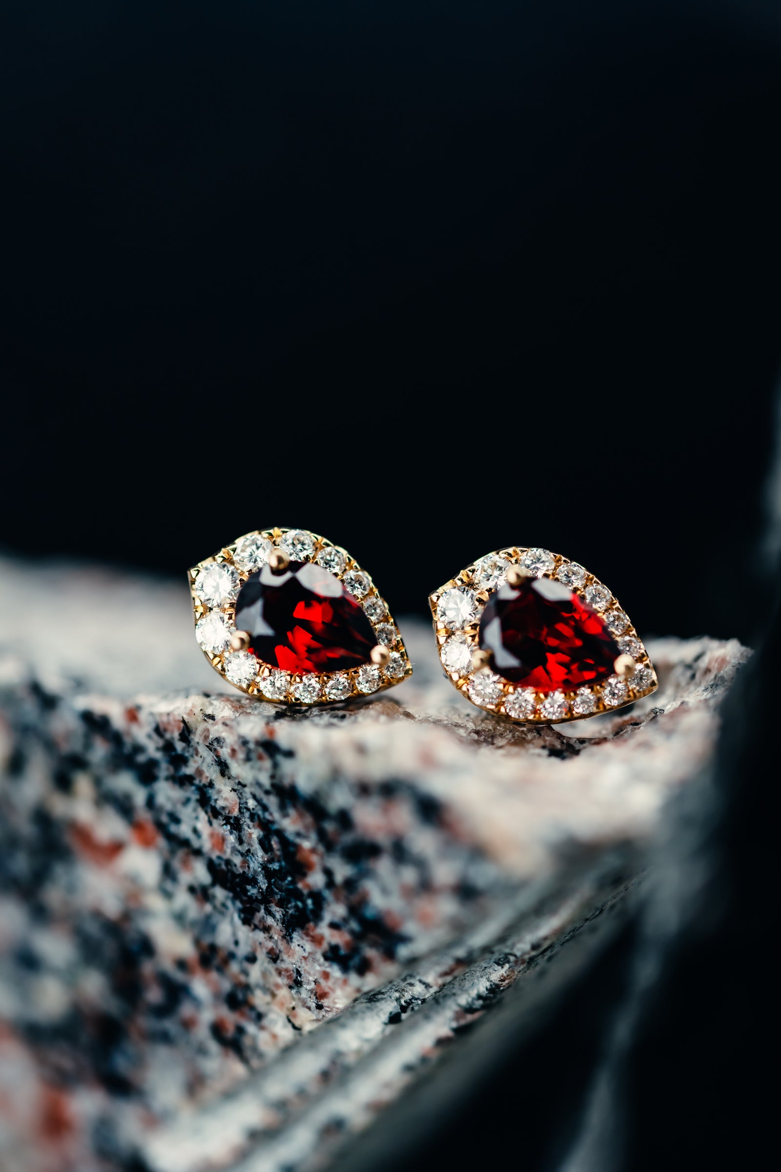 14k Yellow Gold Mozambique Garnet and Diamond Halo Stud Earrings