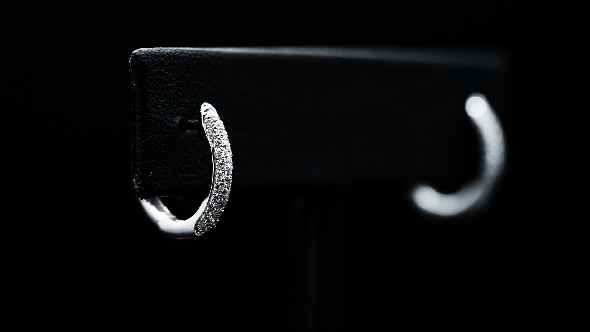 14k White Gold Pave' Diamond Huggie Hoop Earrings