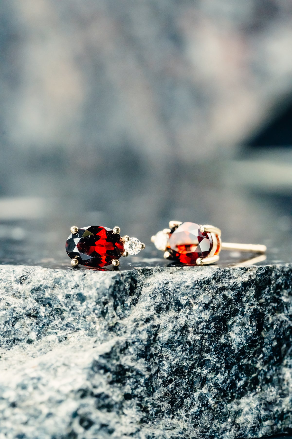 14k Yellow Gold Mozambique Garnet and Diamond Stud Earrings