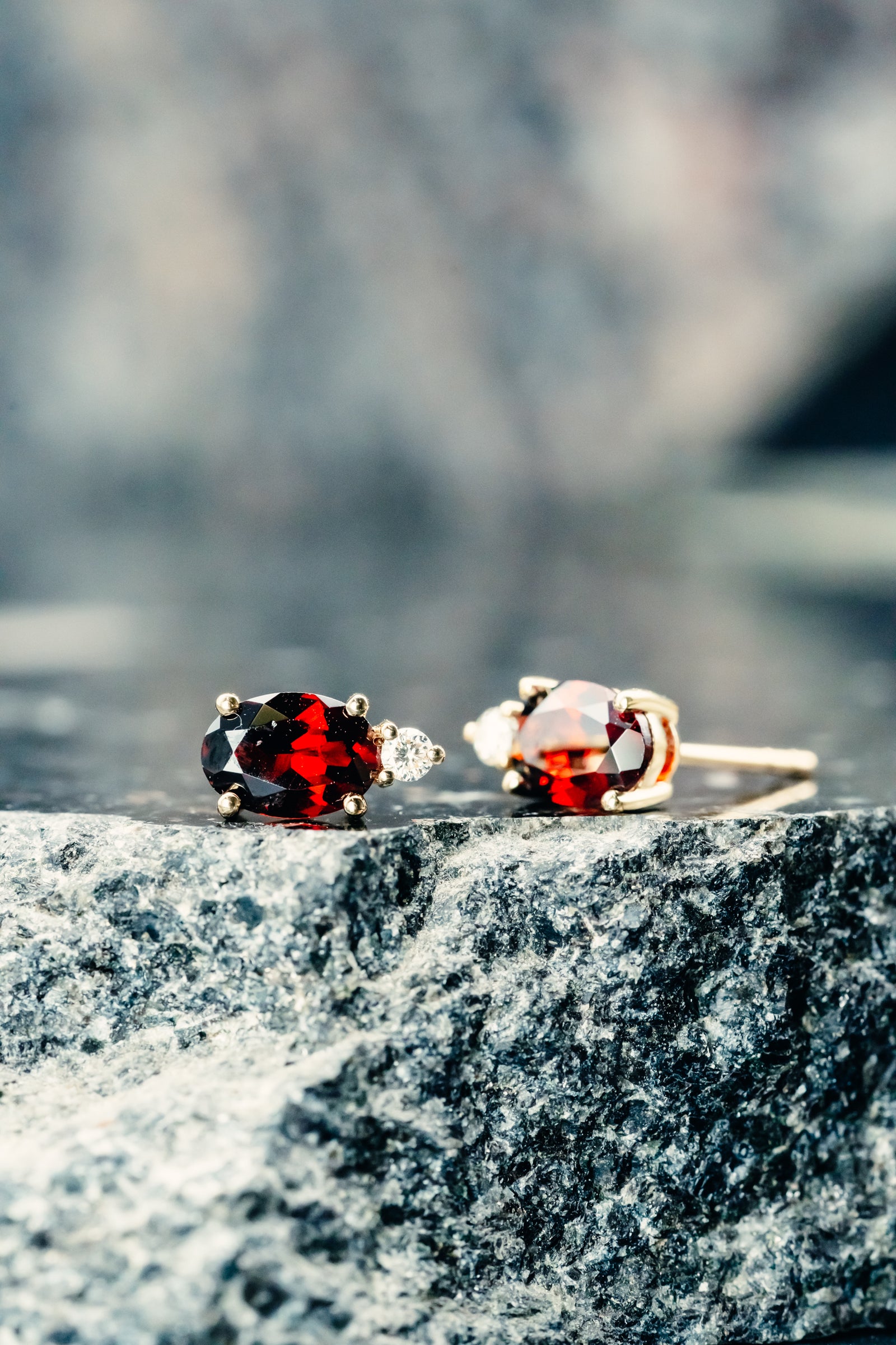 14k Yellow Gold Mozambique Garnet and Diamond Stud Earrings