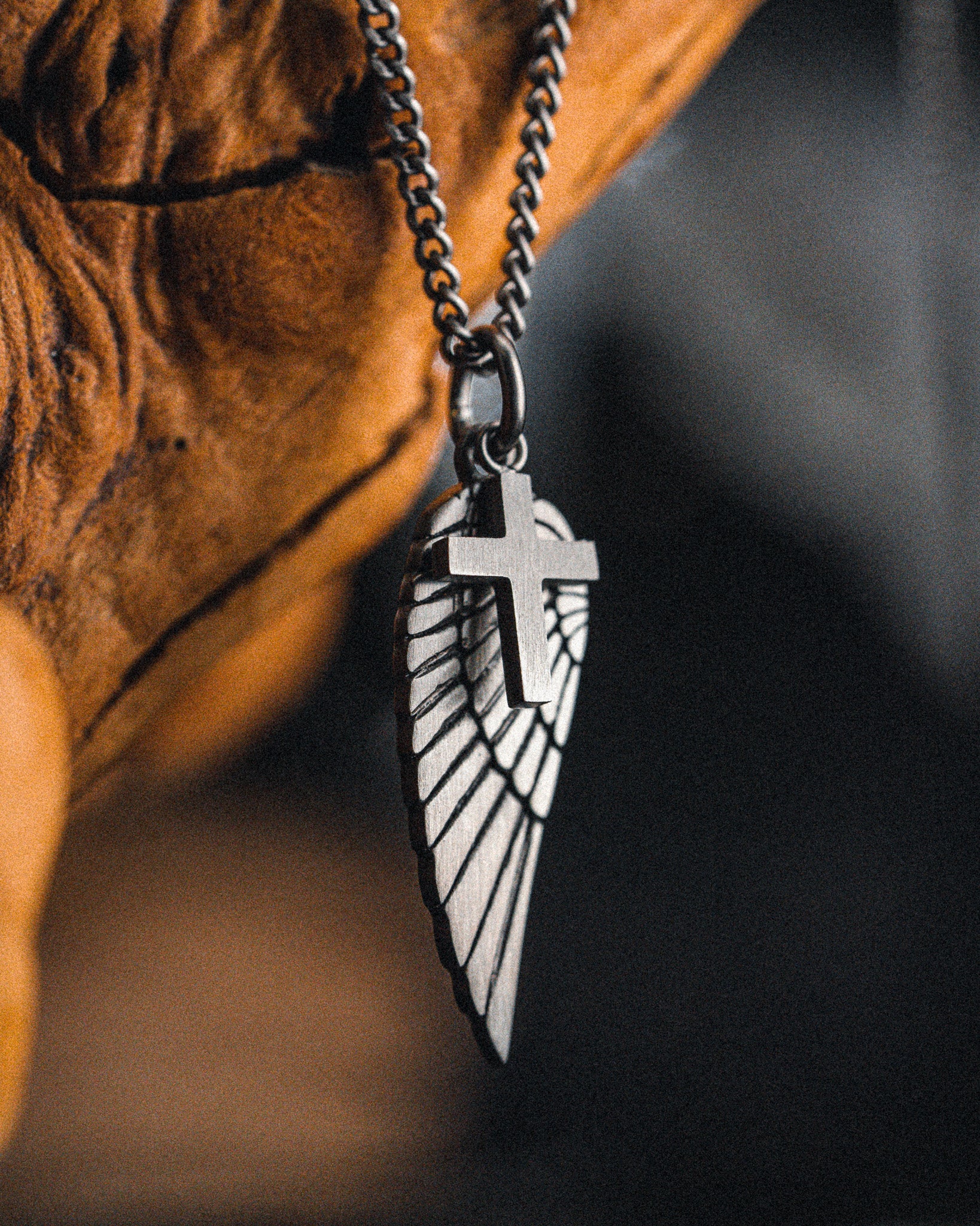 Stainless Steel Wing and Cross Pendant