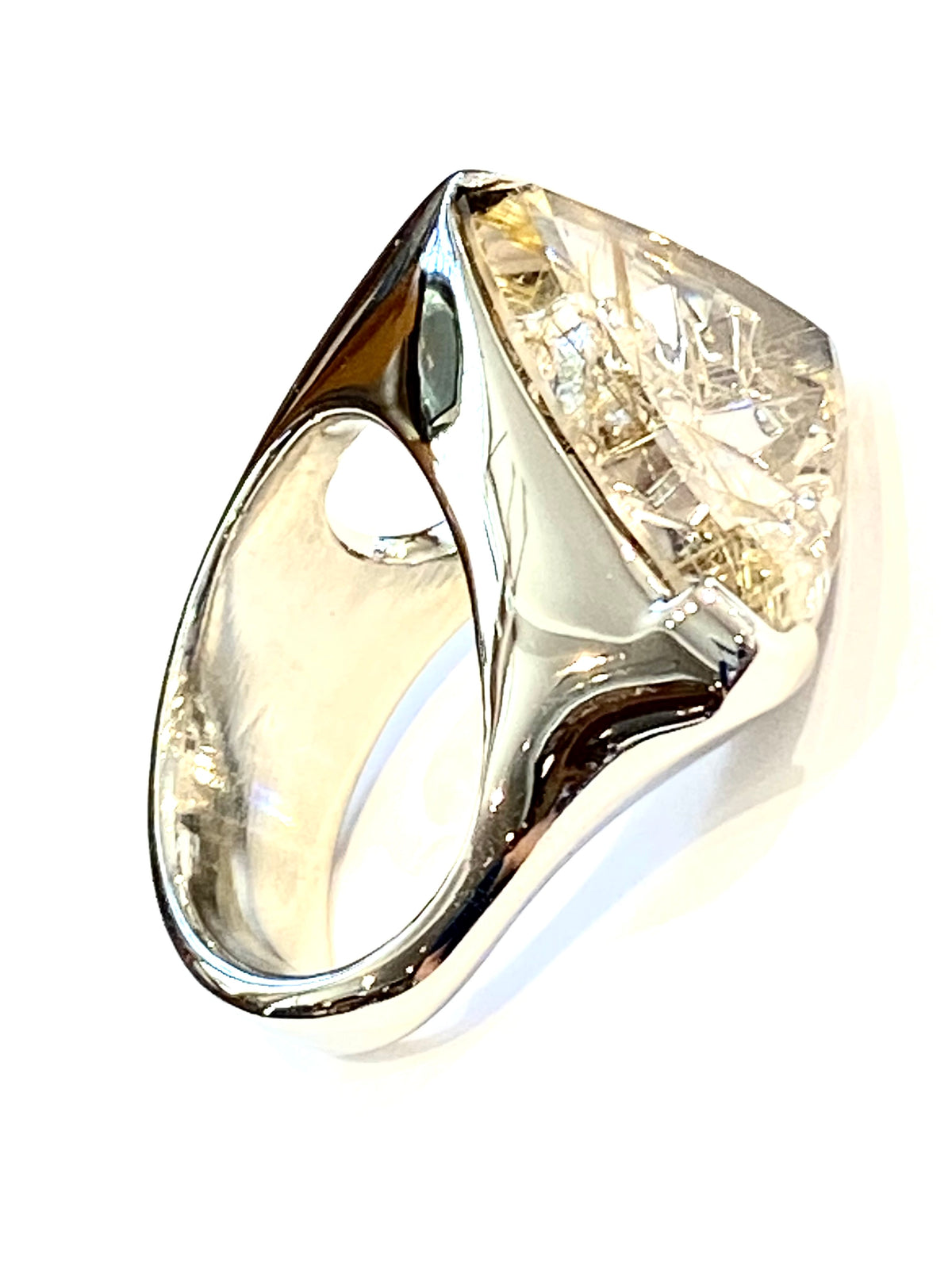 14k White Gold Rutilated Quartz Ring