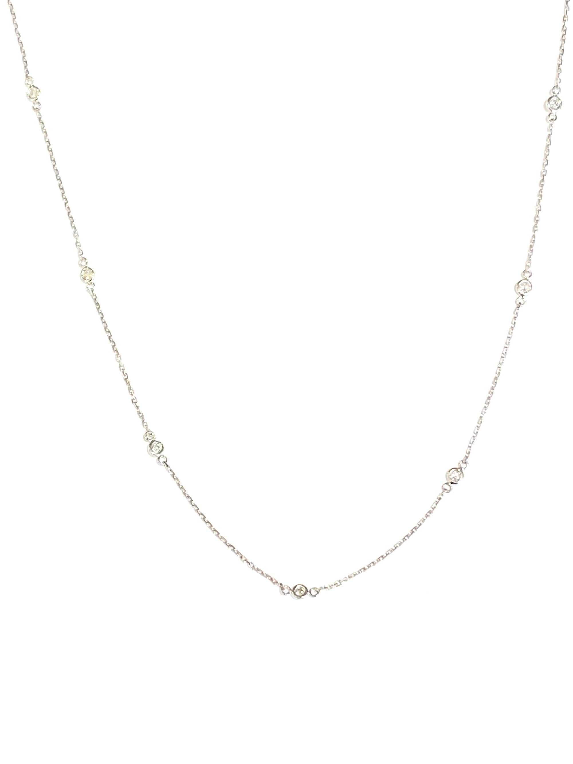 14k White Gold Diamond Station Necklace