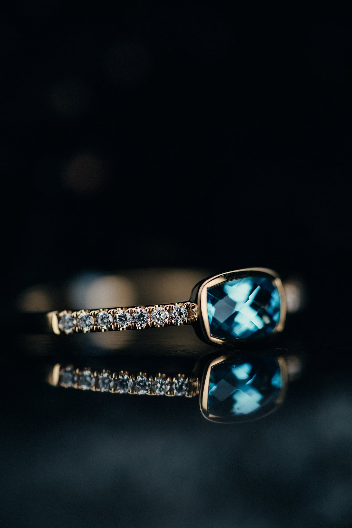 14k Yellow Gold Blue Topaz and Diamond Ring