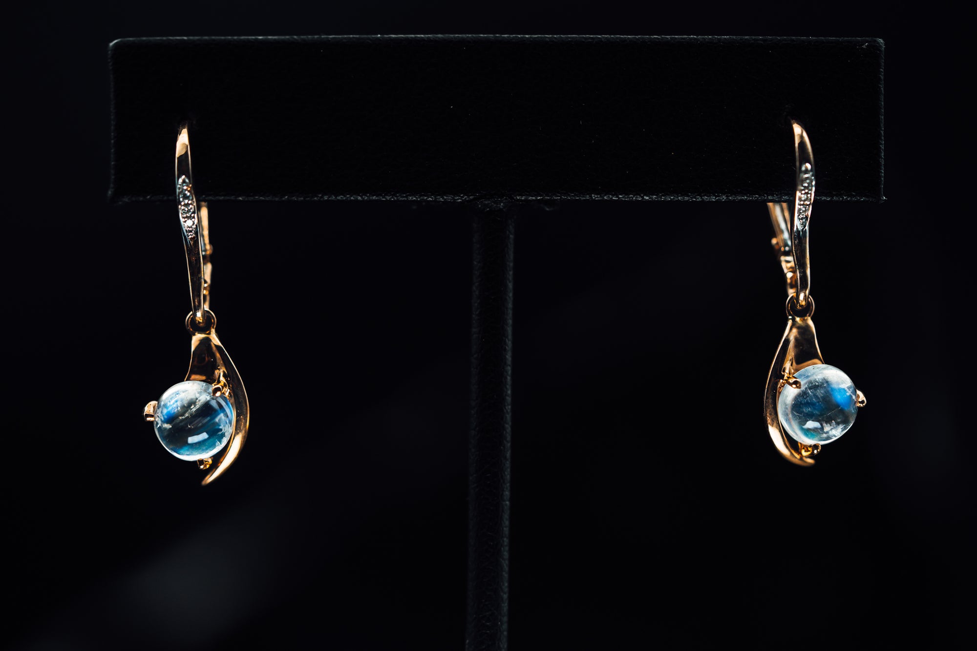 14k Rose Gold Moonstone and Diamond Earrings