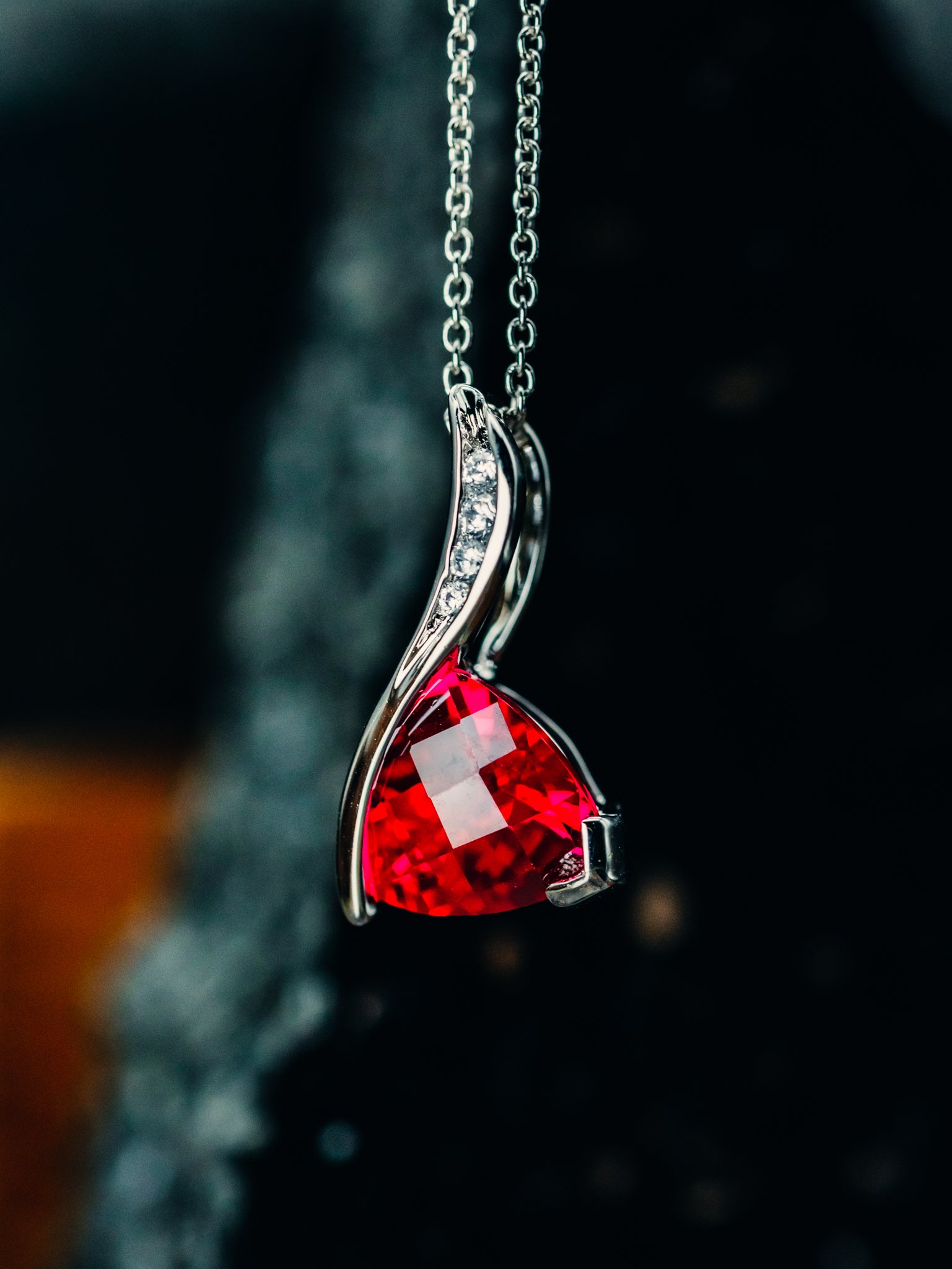 Lab-Created Ruby & White Lab-Created Sapphire Heart Necklace Sterling  Silver 18