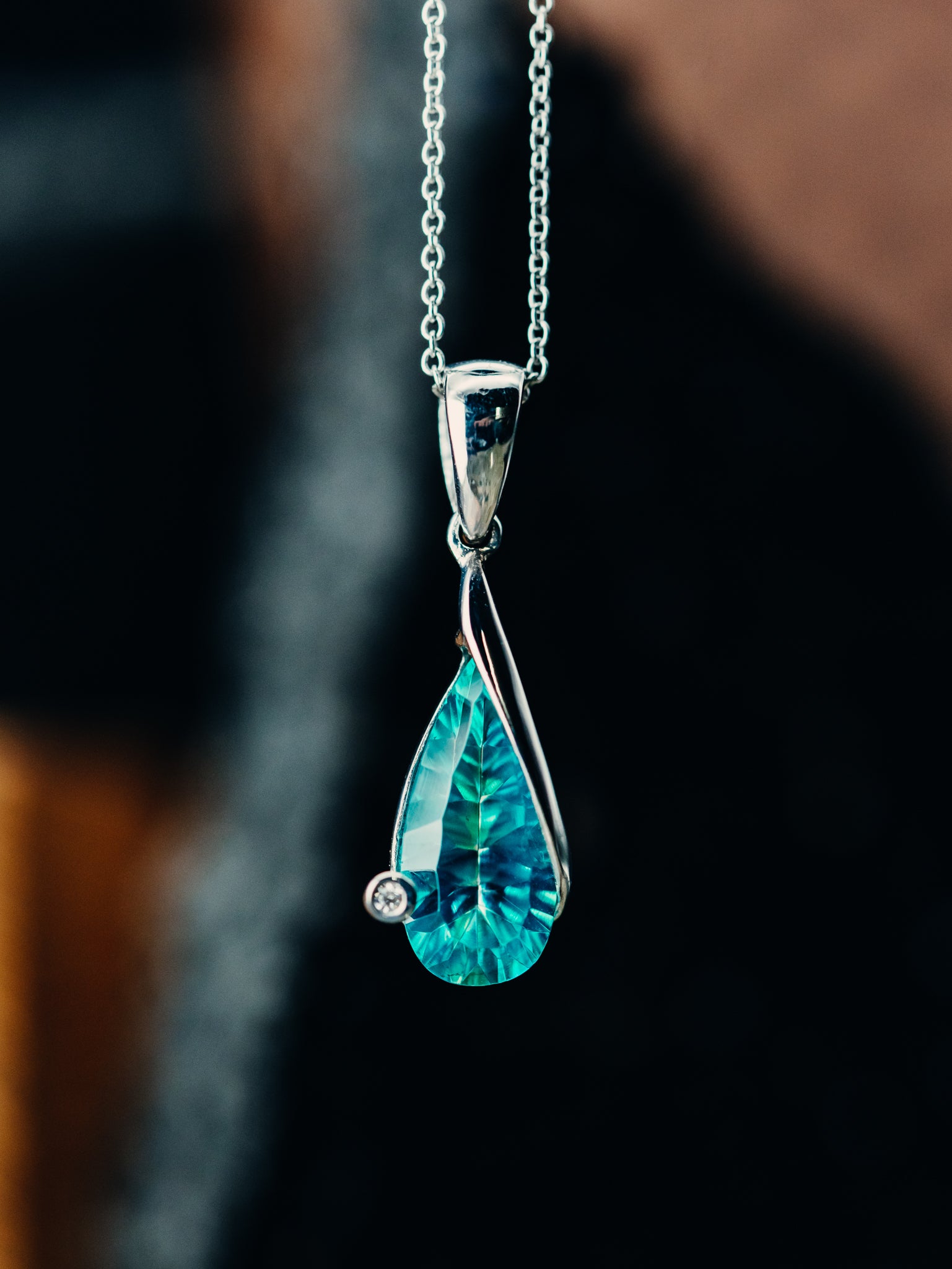 Sterling Silver Lab Grown Paraiba Garnet Pendant