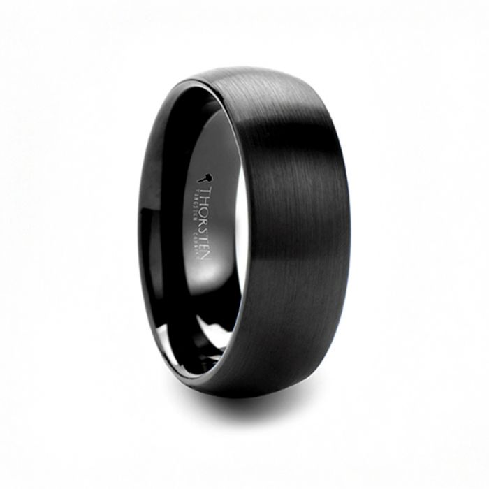 Domed Brush Finished Black Tungsten Wedding Band