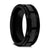 Beveled Black Tungsten Carbide Wedding Band with Brush Finished Center and Alternating Grooves