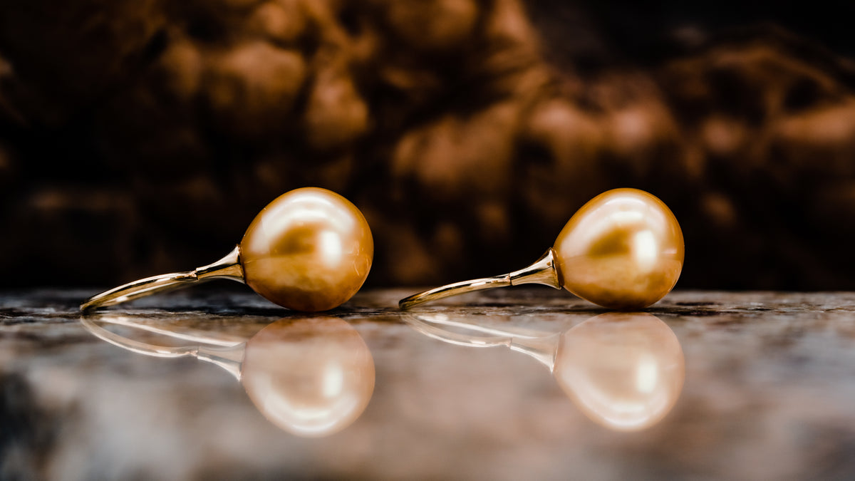 14k Yellow Gold South Sea Golden Pearl Earrings