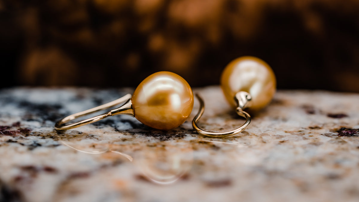 14k Yellow Gold South Sea Golden Pearl Earrings