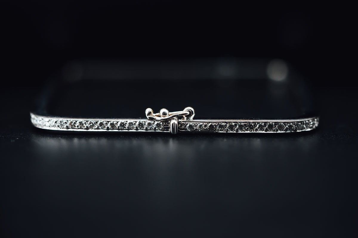 14k White Gold Square Hinged Diamond Bracelet