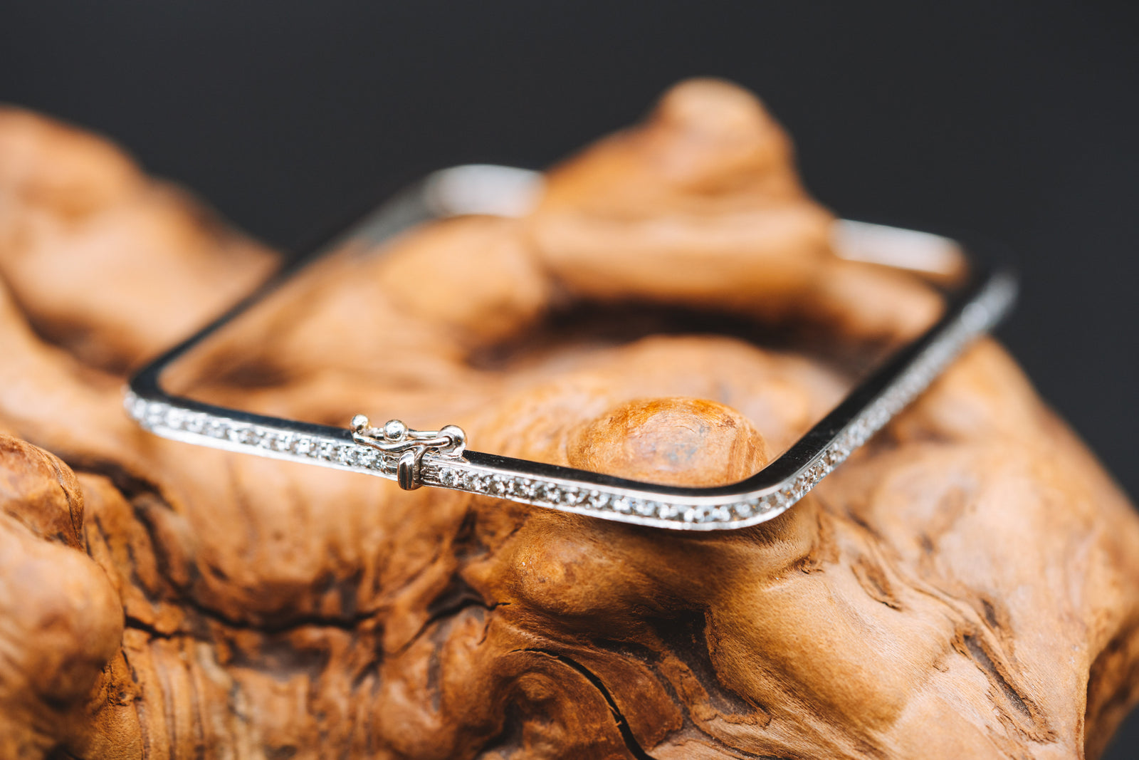 14k White Gold Square Hinged Diamond Bracelet