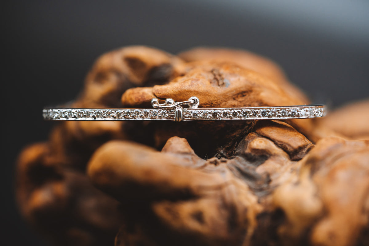 14k White Gold Square Hinged Diamond Bracelet