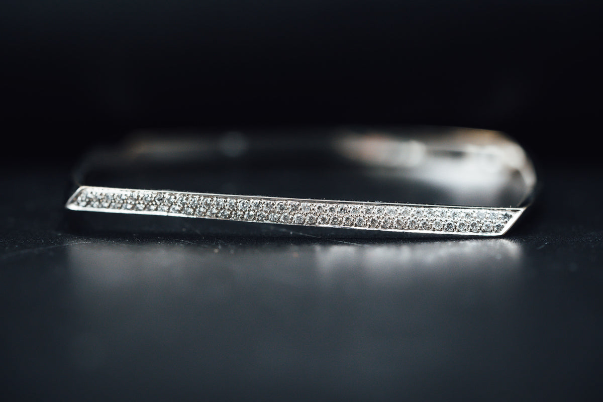 14k White Gold Diamond Square Bangle Bracelet