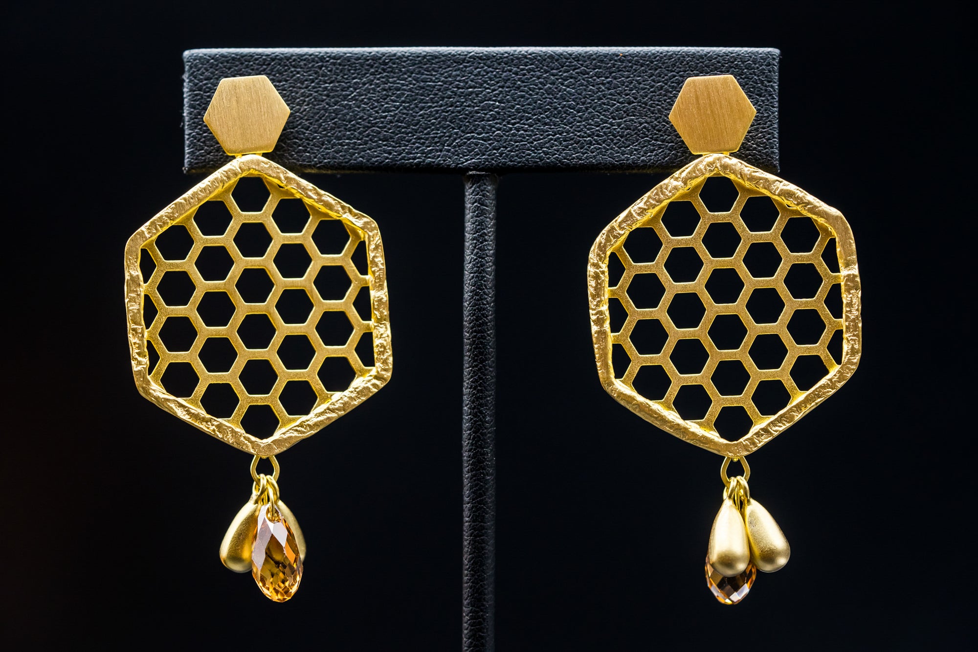 Sterling Silver Yellow Gold Filled Hexagaon Citrine Earrings
